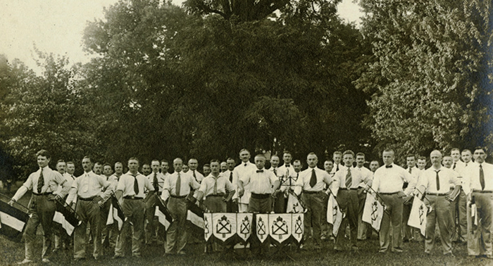 Photograph of the Tsingtau Kapelle, 1917-18. Woodwind, brass and percussion.
